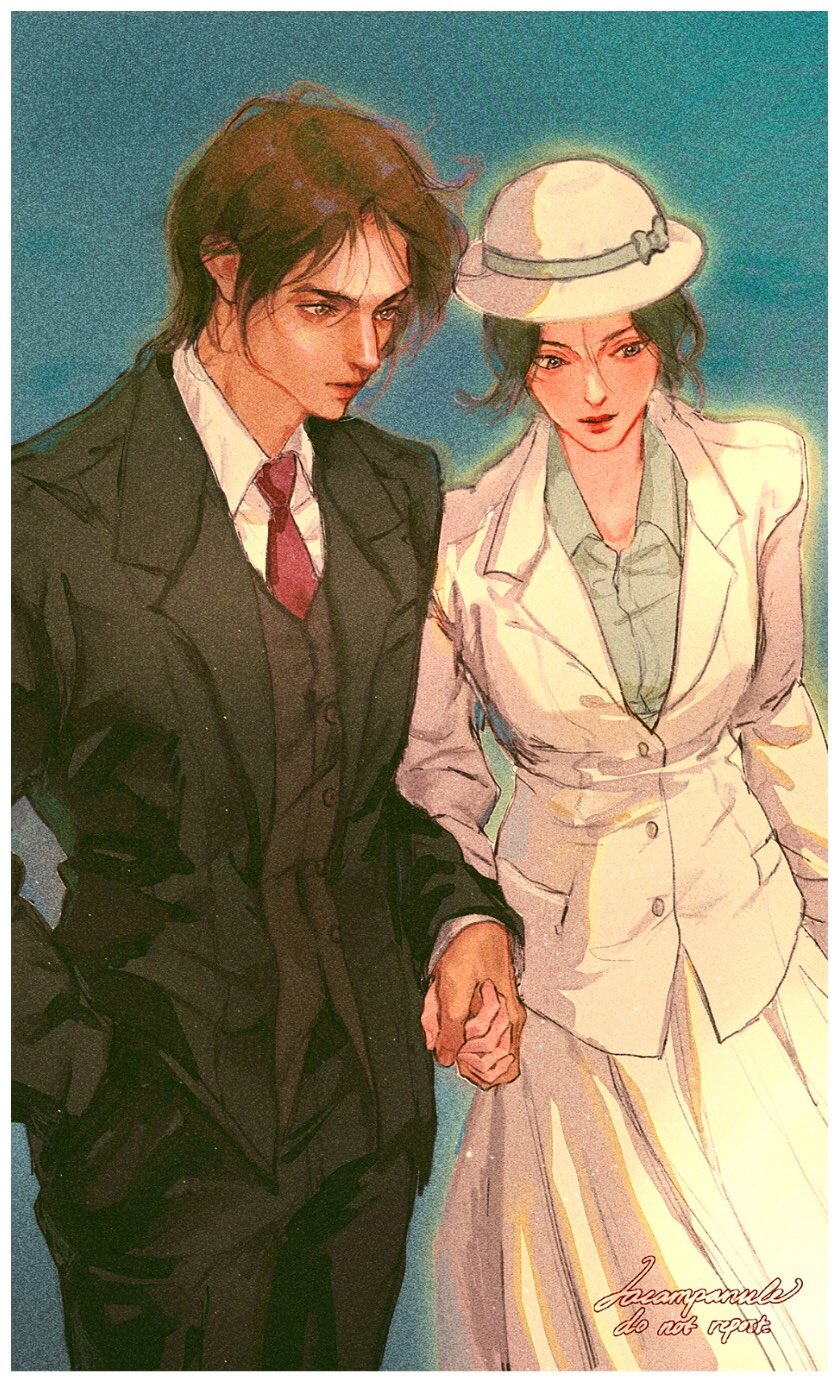 mikasa ackerman and eren yeager (shingeki no kyojin) drawn by lacampanule