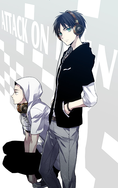eren yeager and connie springer (shingeki no kyojin) drawn by xia_(ryugo)