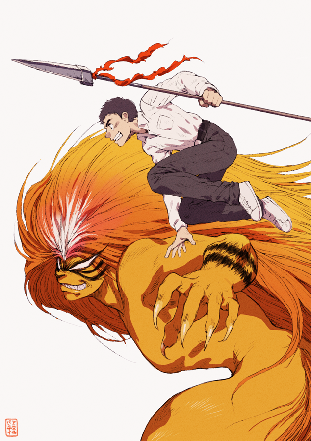 tora and aotsuki ushio (ushio to tora) drawn by akutsumi