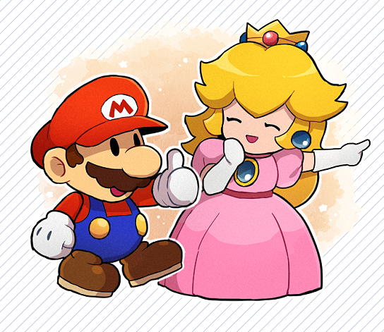 princess peach, mario, paper mario, and paper peach (mario and 2 more) drawn by chiimako