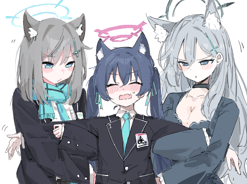 shiroko, shiroko terror, and serika (blue archive) drawn by ikafriiiii