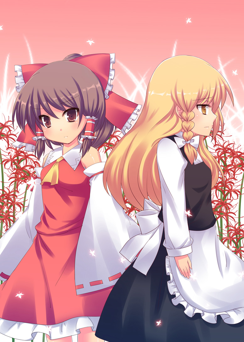 hakurei reimu and kirisame marisa (touhou) drawn by yukari_yukke