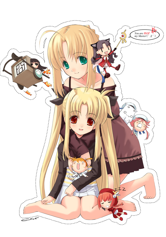 artoria pendragon, saber, tohsaka rin, fate testarossa, takamachi nanoha, and 6 more (fate and 7 more) drawn by chun_(friendly_sky)