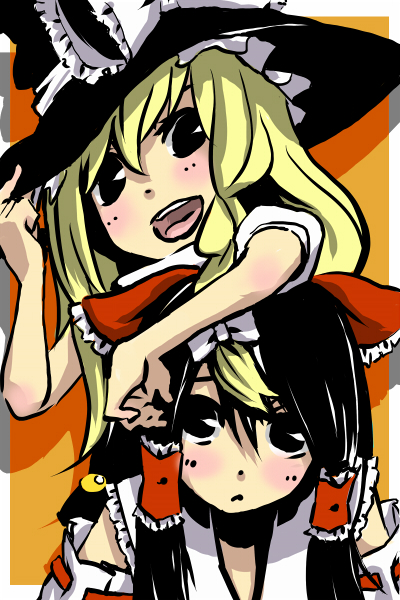 hakurei reimu and kirisame marisa (touhou) drawn by robo8