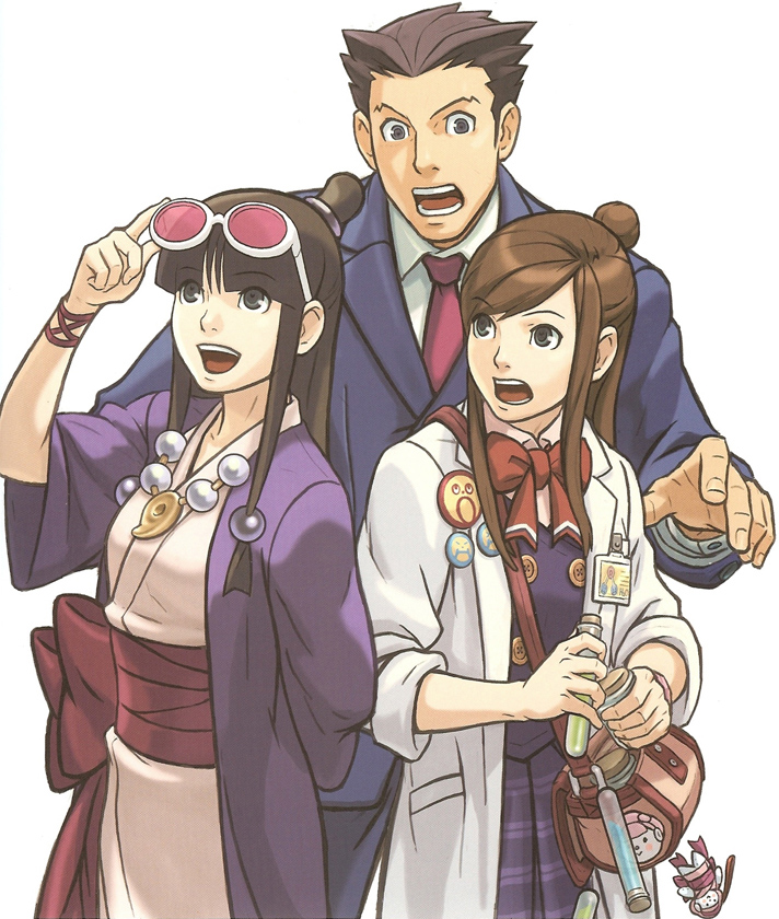 phoenix wright, maya fey, and ema skye (ace attorney and 2 more) drawn by nuri_kazuya