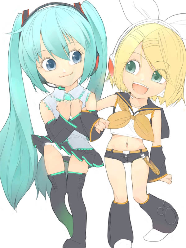 hatsune miku and kagamine rin (vocaloid) drawn by akinbo_(hyouka_fuyou)