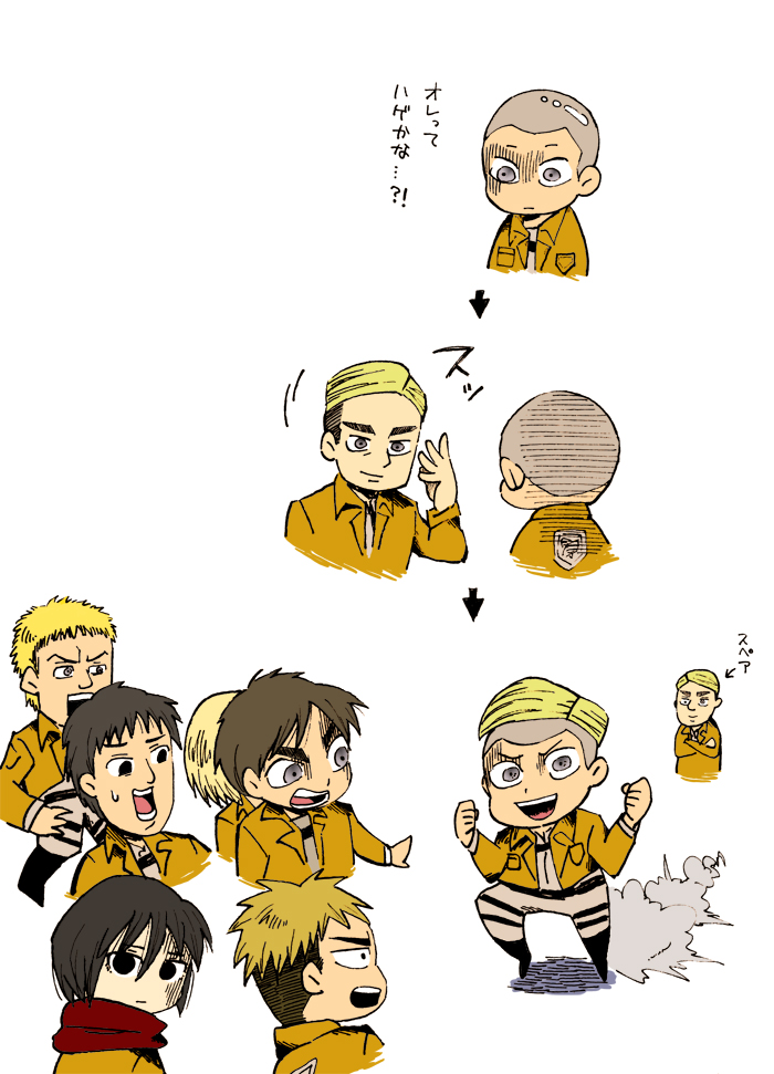 mikasa ackerman, eren yeager, armin arlert, erwin smith, jean kirstein, and 1 more (shingeki no kyojin) drawn by ototsugi