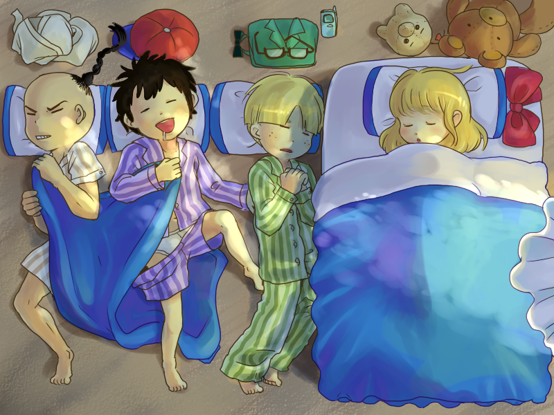 ness, paula, doseisan, jeff andonuts, and poo (mother and 1 more) drawn by bone_(stare)