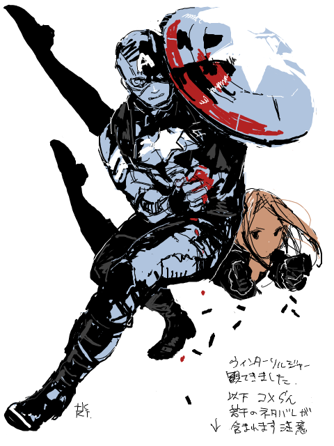 steve rogers, captain america, black widow, and natasha romanoff (marvel and 3 more) drawn by t_(arisu-no-neko)