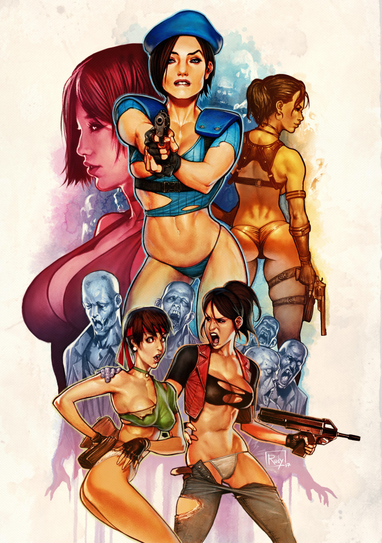 jill valentine, ada wong, claire redfield, rebecca chambers, and sheva alomar (resident evil and 2 more) drawn by darkdux