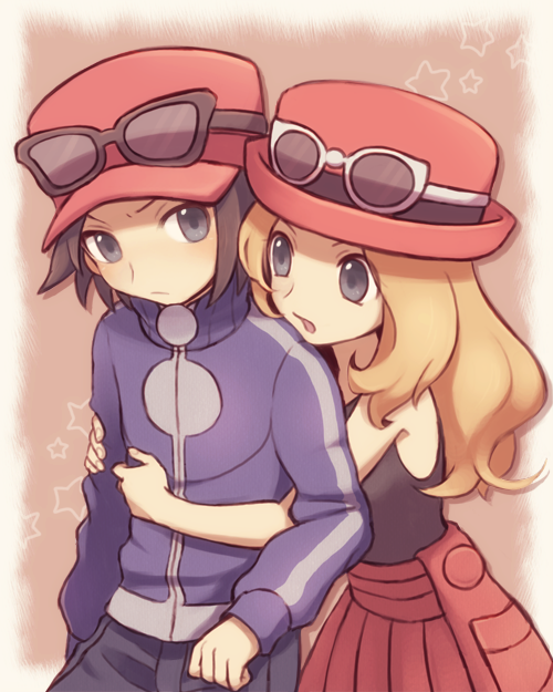 serena and calem (pokemon and 1 more) drawn by mi_(trtr_ptpt)