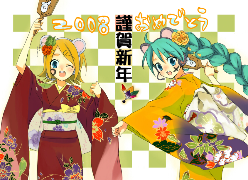 hatsune miku and kagamine rin (vocaloid) drawn by 01_0219