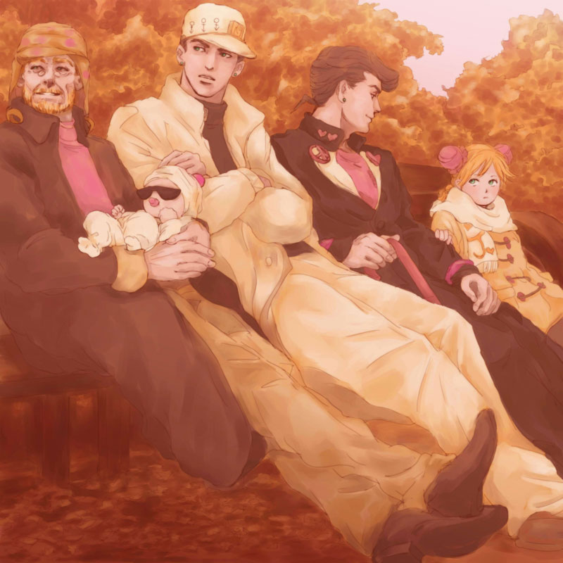joseph joestar, kujo jotaro, kujo jolyne, higashikata josuke, and shizuka joestar (jojo no kimyou na bouken and 2 more) drawn by f_(zxc0000)