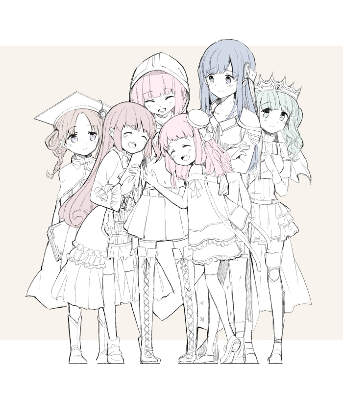 tamaki iroha, nanami yachiyo, futaba sana, tamaki ui, satomi touka, and 1 more (mahou shoujo madoka magica and 1 more) drawn by christy_mii