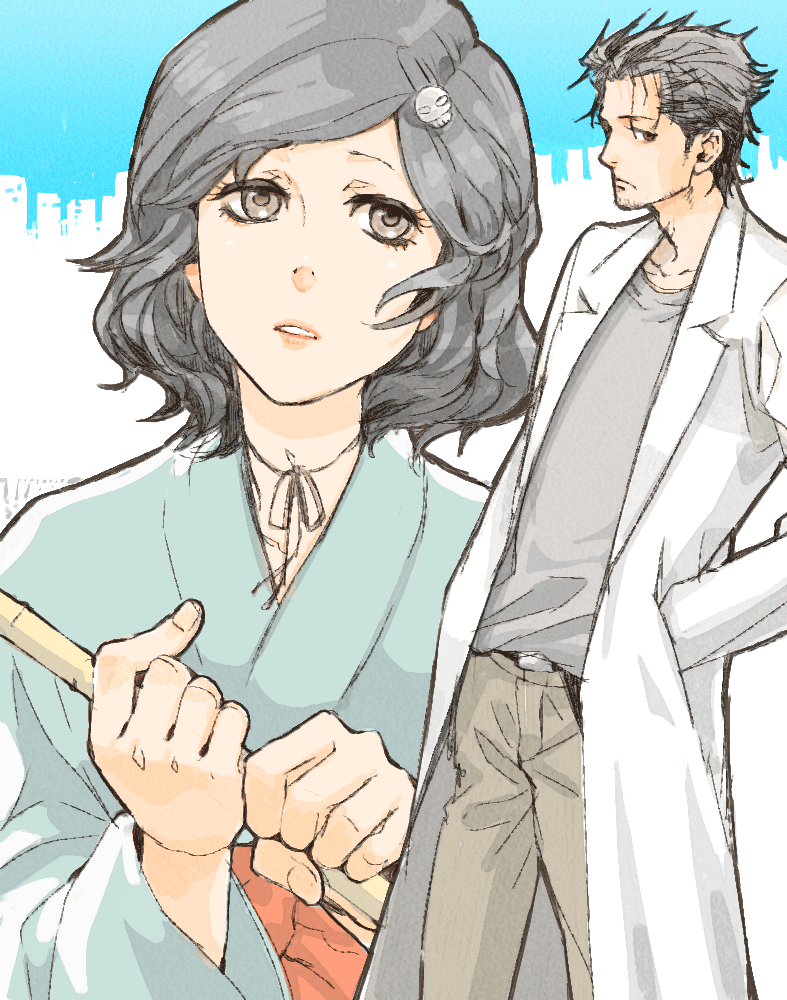 okabe rintarou and urushibara luka (science adventure and 1 more) drawn by mushiba_natta