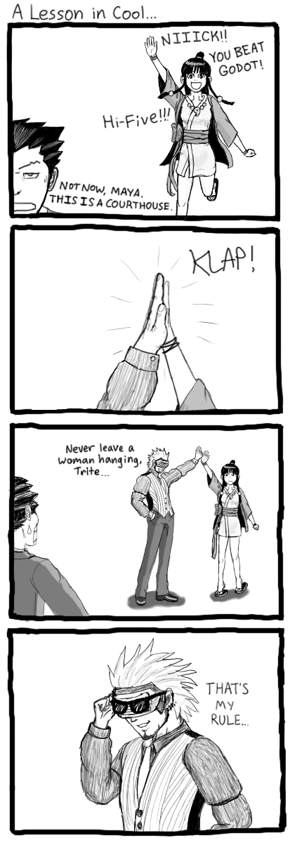 phoenix wright, maya fey, and godot (ace attorney and 1 more) drawn by crying_vegeta