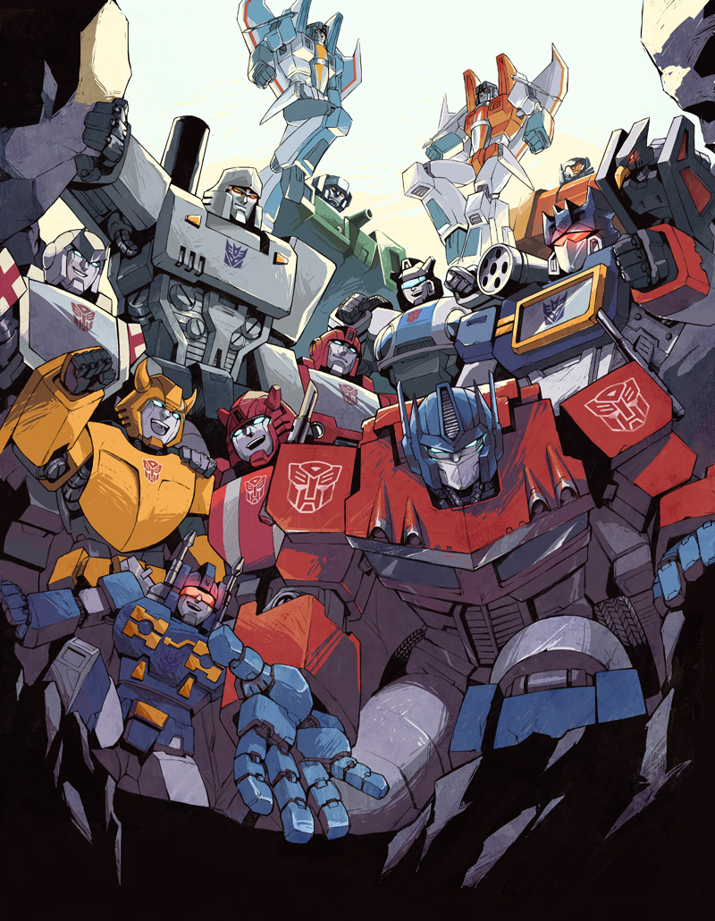 optimus prime, megatron, starscream, soundwave, bumblebee, and 9 more (transformers and 1 more) drawn by ai-eye