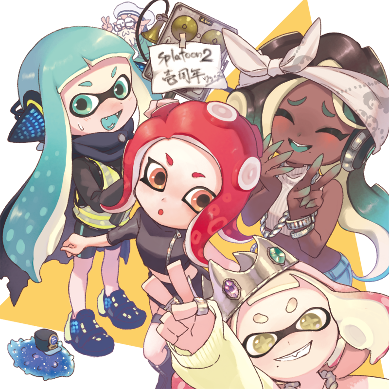marina, pearl, agent 8, agent 3, cap'n cuttlefish, and 2 more (splatoon and 2 more) drawn by nichaku