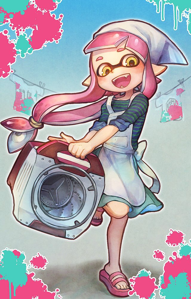 inkling player character and inkling girl (splatoon) drawn by kiitos