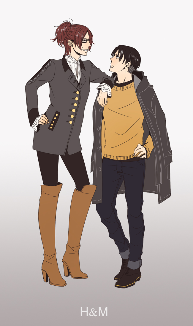 levi and hange zoe (shingeki no kyojin) drawn by fuu_(pixiv502572)