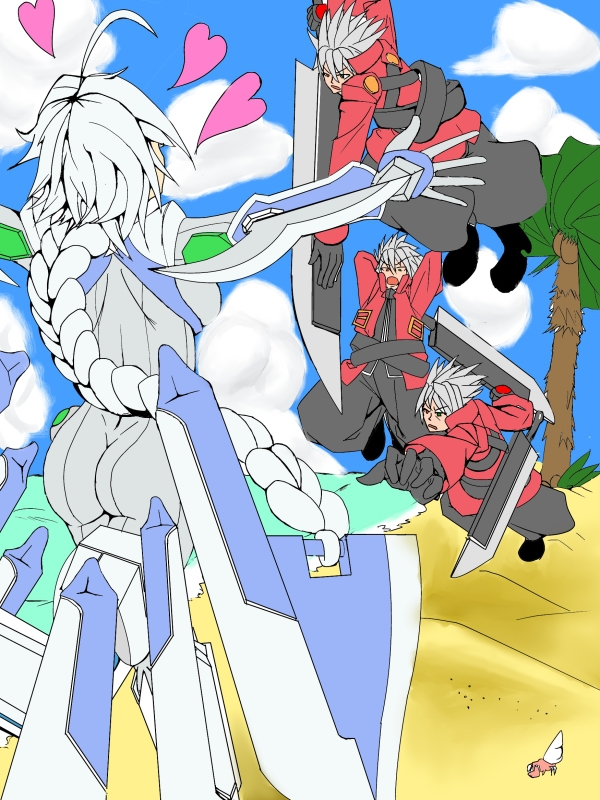 ragna the bloodedge and nu-13 (blazblue) drawn by shao_rou_ding_shi