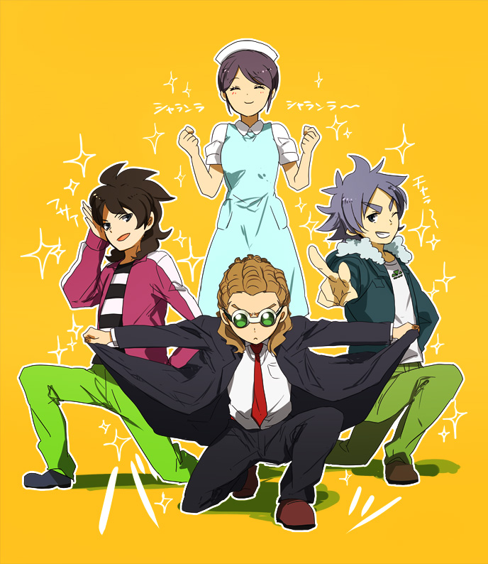 fubuki shirou, kidou yuuto, fudou akio, and kudou fuyuka (inazuma eleven go and 1 more) drawn by tukemono6