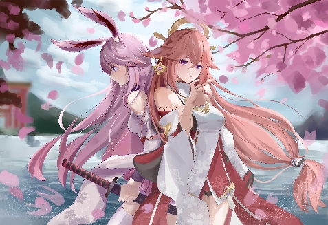 yae miko, yae sakura, and sakura ayane (genshin impact and 3 more) drawn by shanyouyini