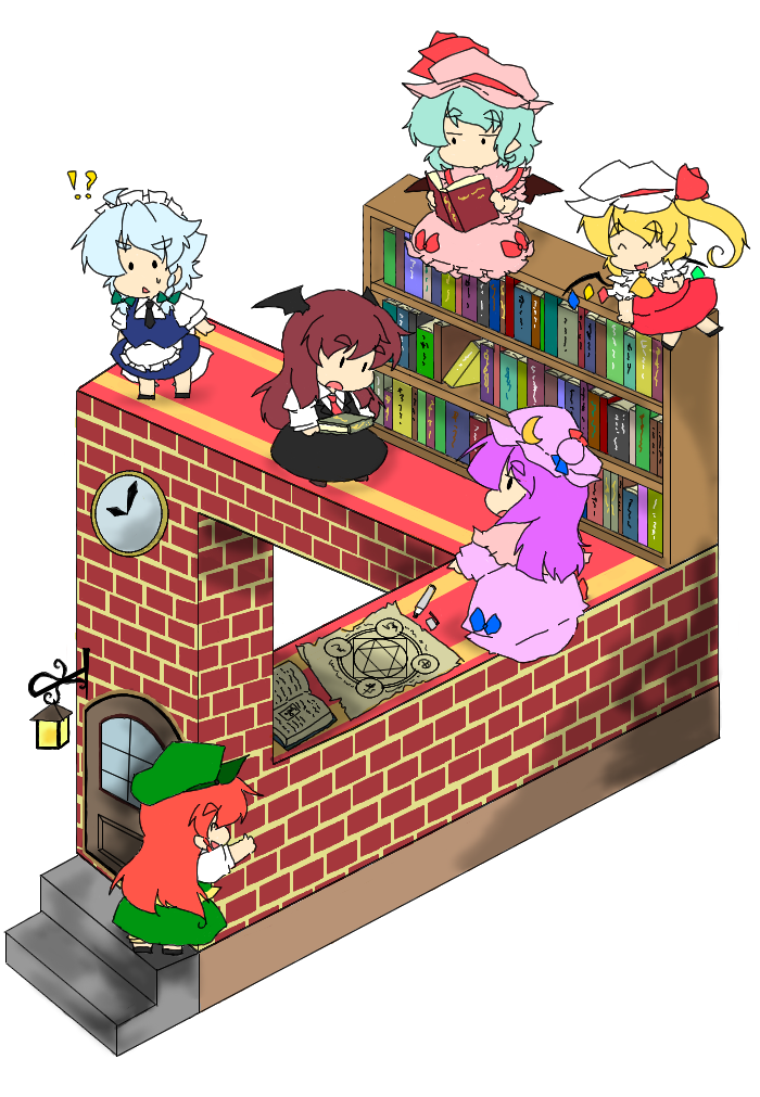 remilia scarlet, flandre scarlet, izayoi sakuya, patchouli knowledge, hong meiling, and 1 more (touhou) drawn by yanagita_(daitai_2_ton)