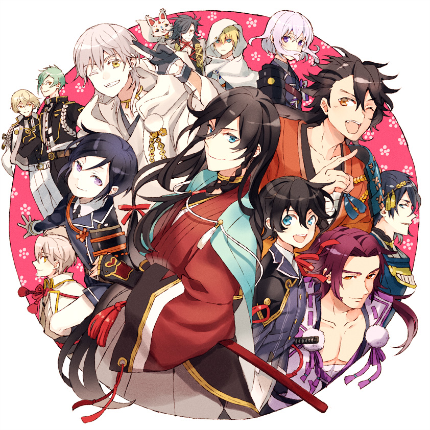 mikazuki munechika, tsurumaru kuninaga, honebami toushirou, izumi-no-kami kanesada, horikawa kunihiro, and 9 more (touken ranbu and 1 more) drawn by houhou_(black_lack)