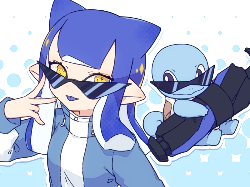 inkling player character, inkling girl, and squirtle (pokemon and 1 more) drawn by inuowour