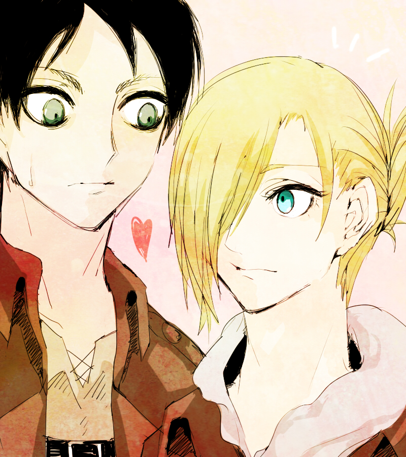 eren yeager and annie leonhart (shingeki no kyojin) drawn by qb_96