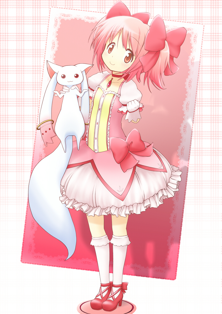 kaname madoka and kyubey (mahou shoujo madoka magica) drawn by jampen