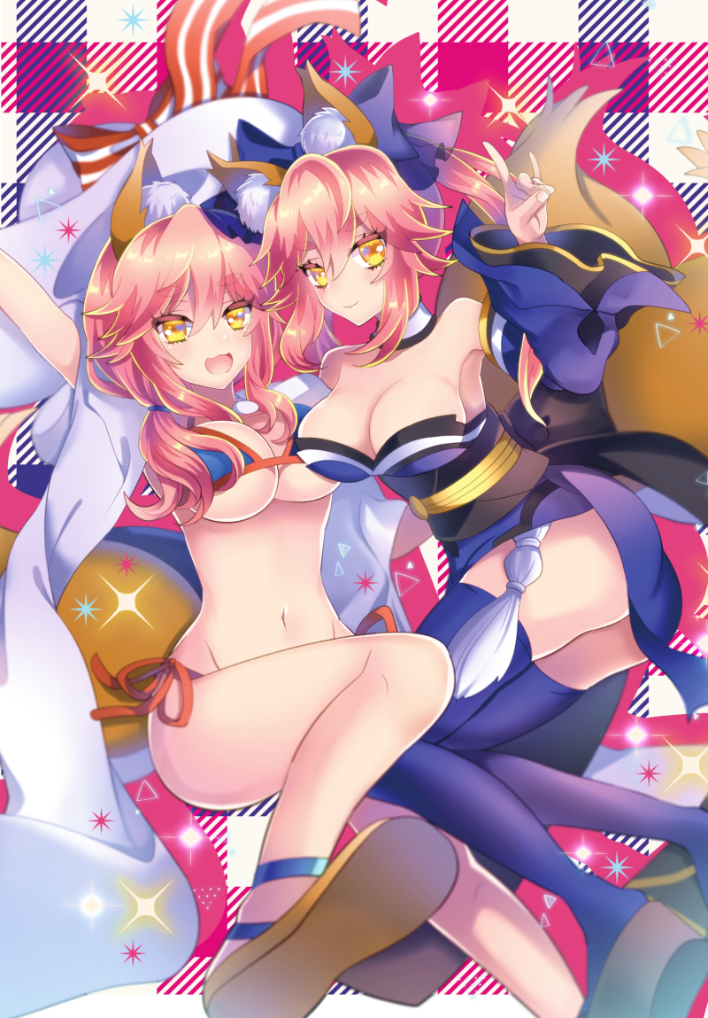 tamamo and tamamo no mae (fate and 1 more) drawn by merichi_(ogaomega)