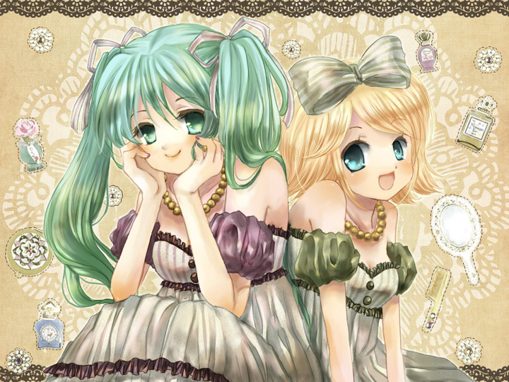 hatsune miku and kagamine rin (vocaloid) drawn by aoyama_homare