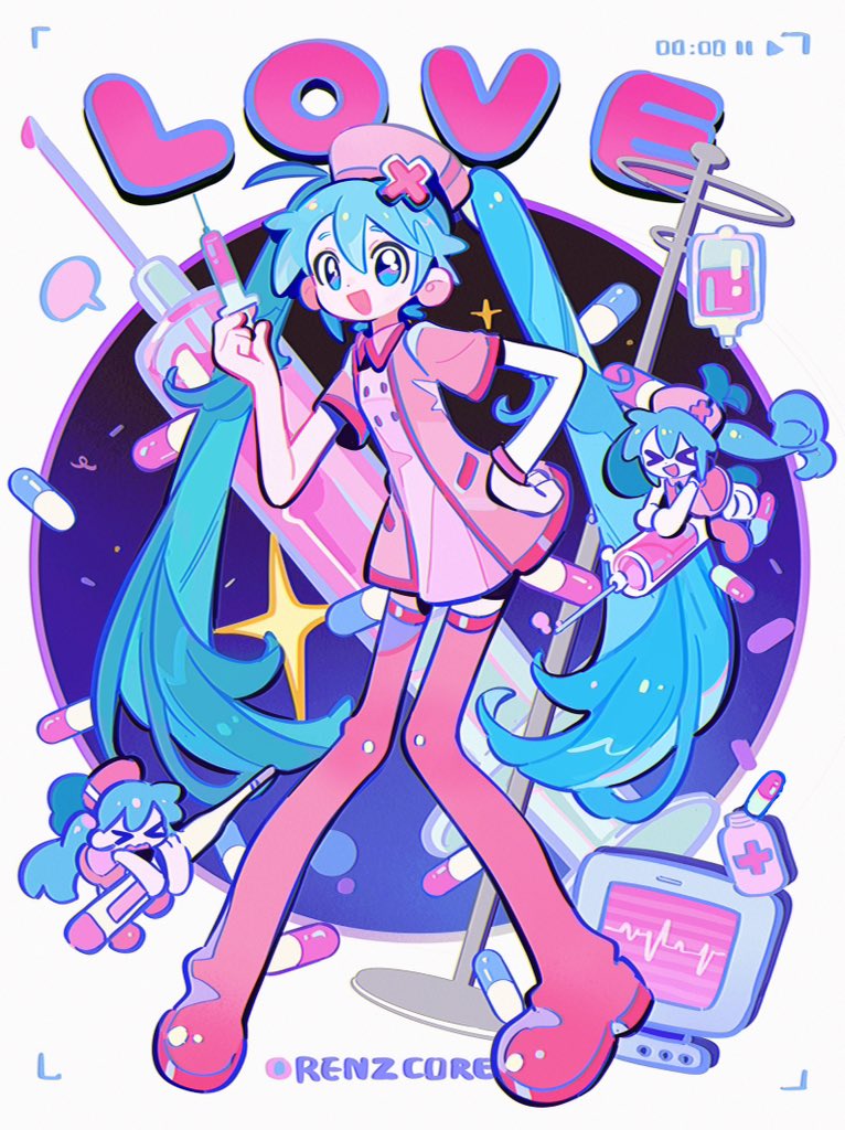 hatsune miku (vocaloid and 1 more) drawn by renzhi00334233