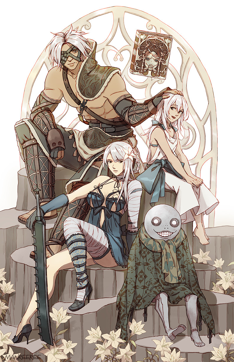 kaine, emil, yonah, grimoire weiss, and nier (nier) drawn by manreeree