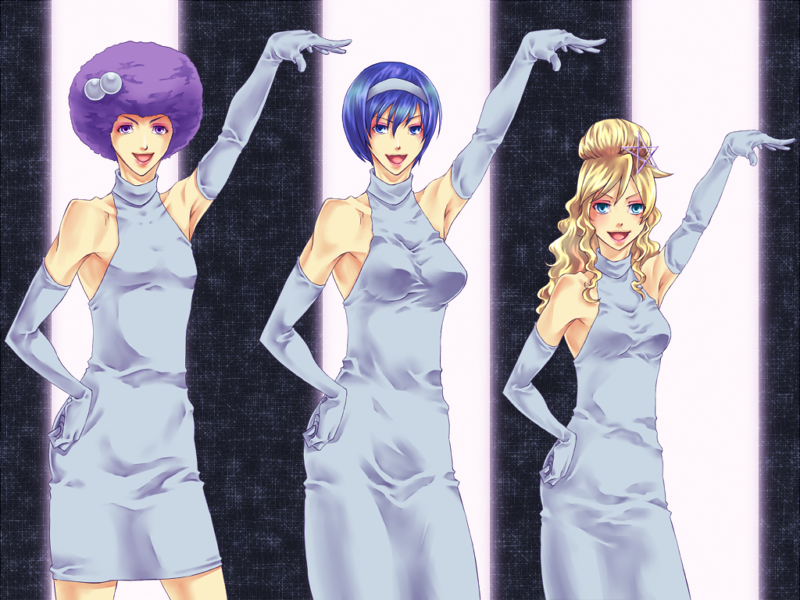 kagamine len, kaito, kamui gakupo, margaret camellia yazima, naomi camellia yazima, and 1 more (vocaloid and 1 more) drawn by ayo