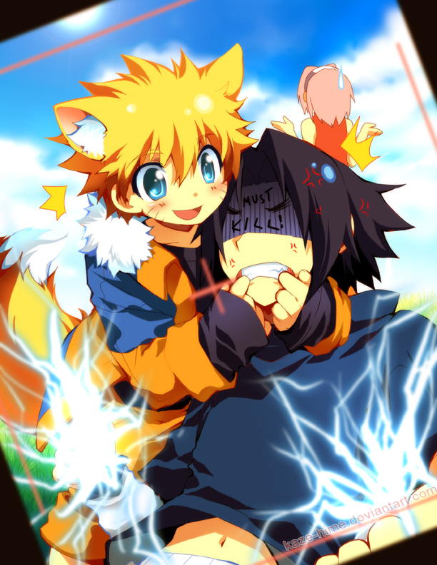 haruno sakura, uzumaki naruto, and uchiha sasuke (naruto) drawn by kaze-hime