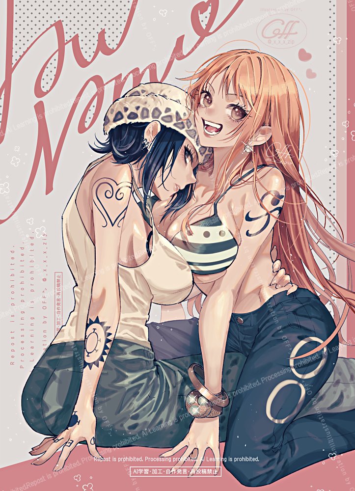 nami, trafalgar law, and law-chan (one piece) drawn by yum_xoxo_yum