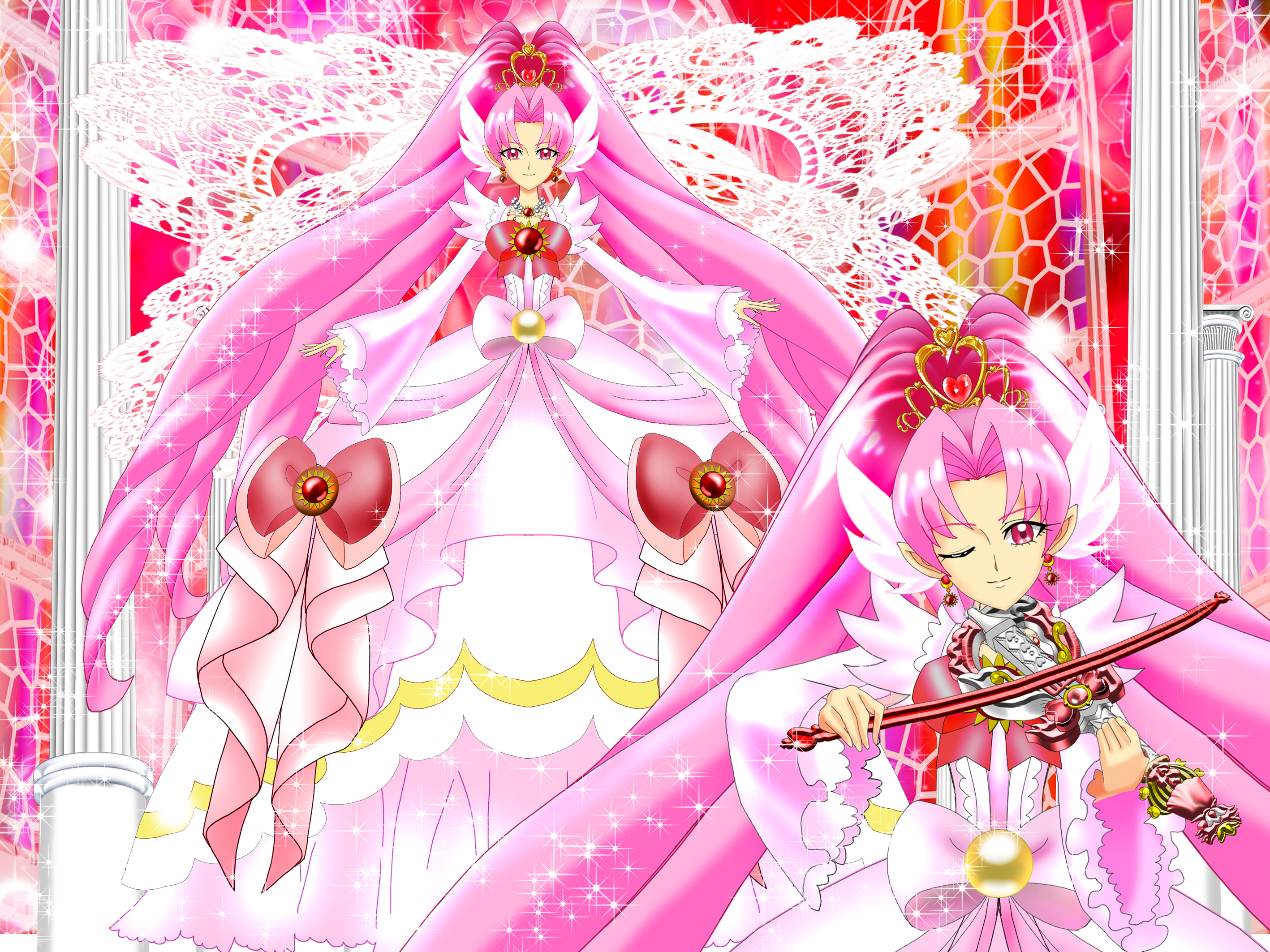 Akagi Towa Cure Scarlet And Sawashiro Miyuki Precure And 1 More Drawn By Luna Rune Danbooru