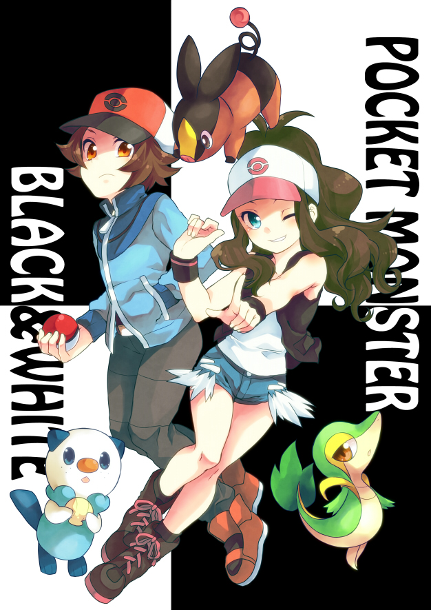 hilda, hilbert, oshawott, snivy, and tepig (pokemon and 1 more) drawn by irouha