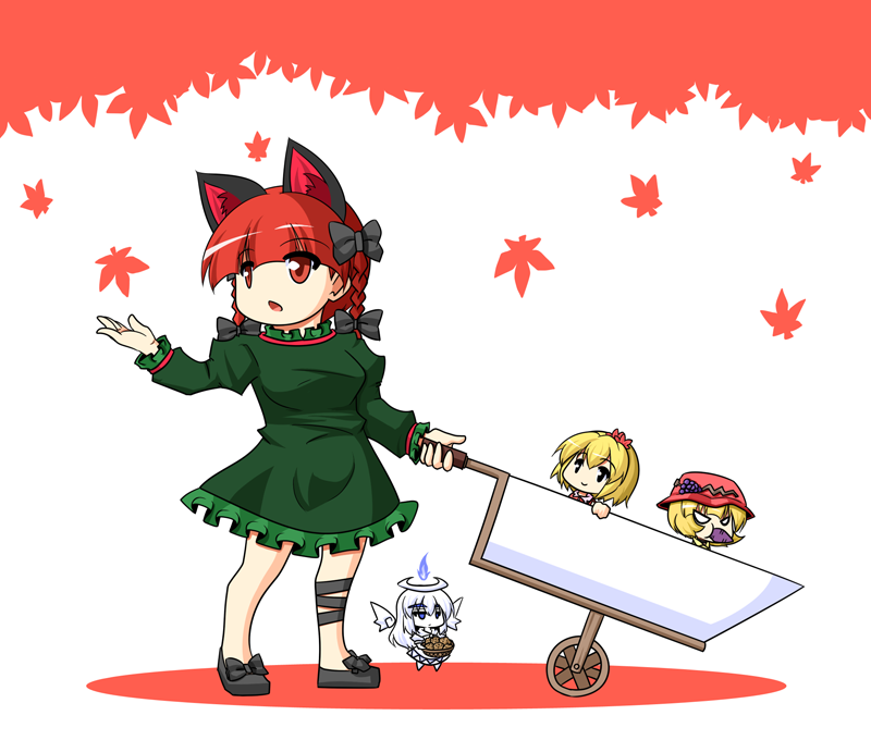 kaenbyou rin, aki minoriko, aki shizuha, and zombie fairy (touhou) drawn by urushi