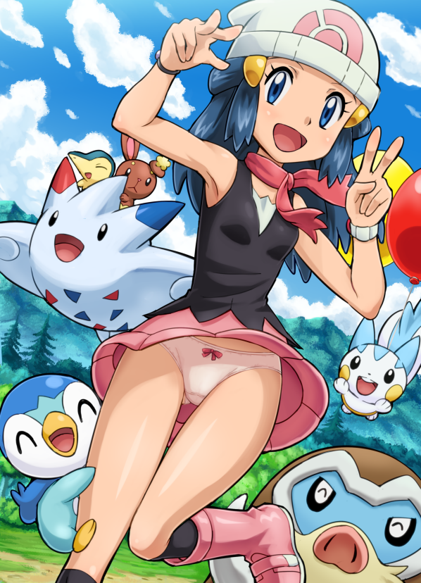 dawn, piplup, cyndaquil, pachirisu, buneary, and 2 more (pokemon) drawn by pokemoa