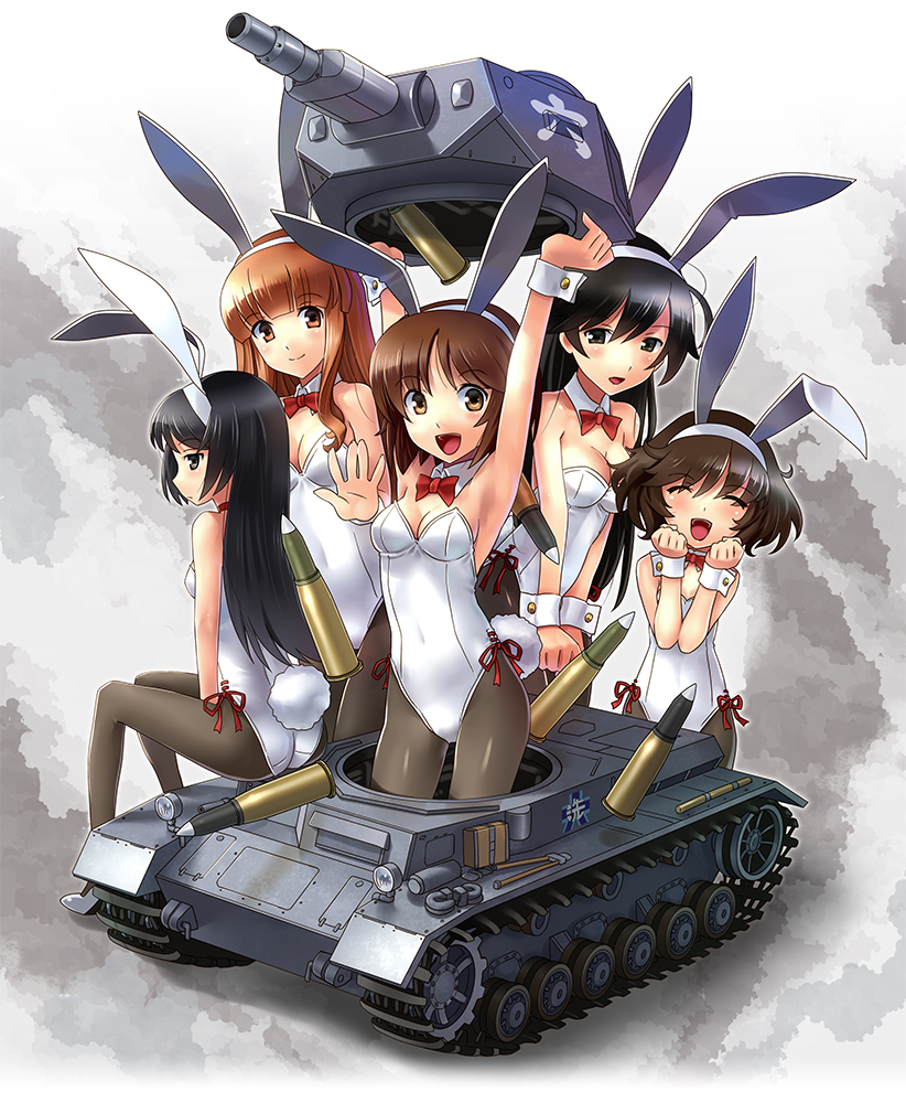 nishizumi miho, akiyama yukari, takebe saori, reizei mako, and isuzu hana (girls und panzer and 1 more) drawn by katahira_masashi