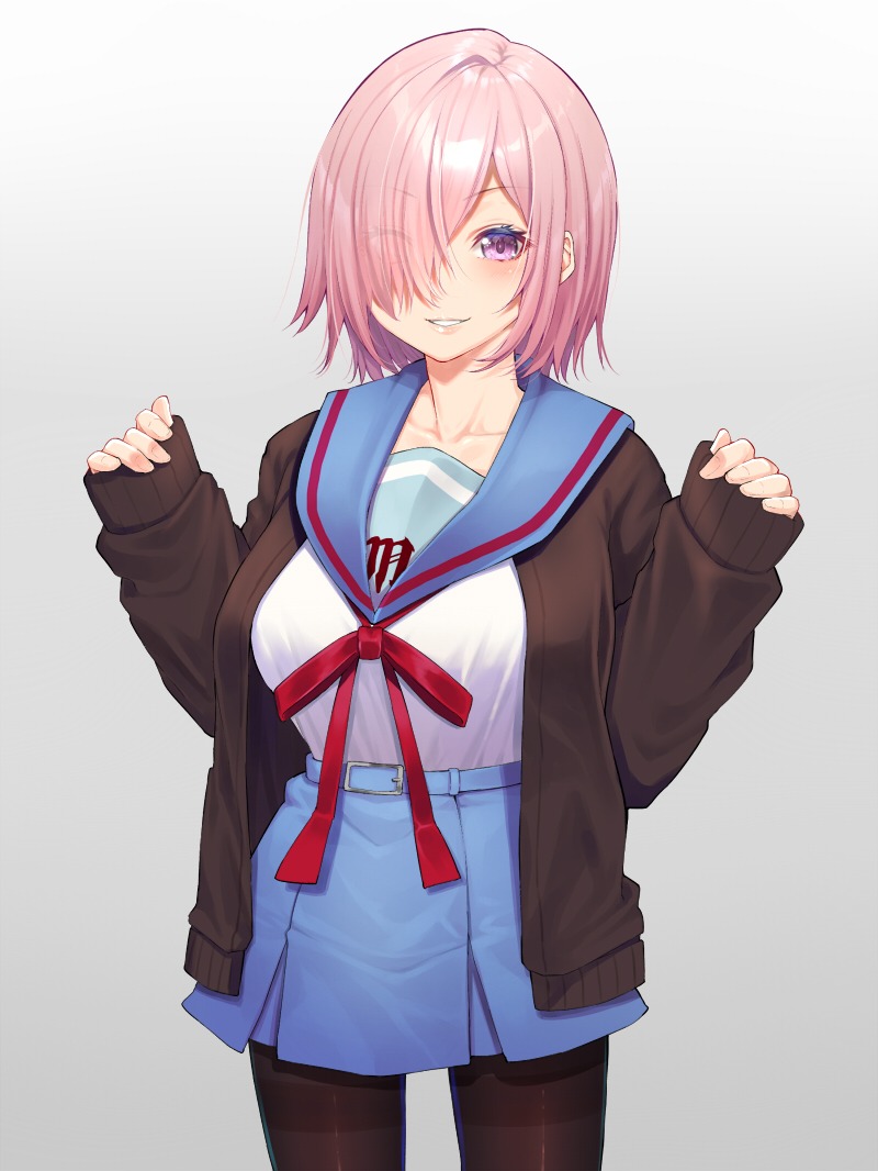 mash kyrielight and nagato yuki (fate and 2 more) drawn by mikan_(chipstar182)