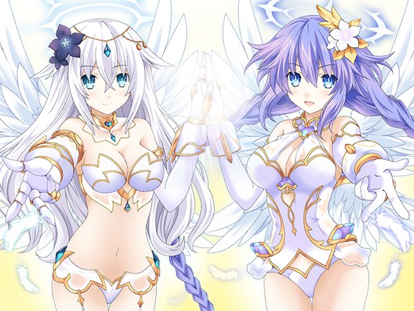 purple heart and black heart (neptune and 1 more) drawn by kagura_ittou