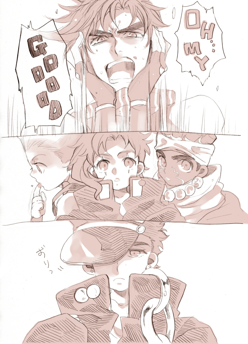 joseph joestar, kujo jotaro, kakyoin noriaki, jean pierre polnareff, and mohammed avdol (jojo no kimyou na bouken and 1 more) drawn by s_gentian