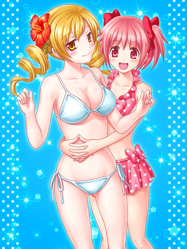 kaname madoka and tomoe mami (mahou shoujo madoka magica) drawn by hachiya_mei