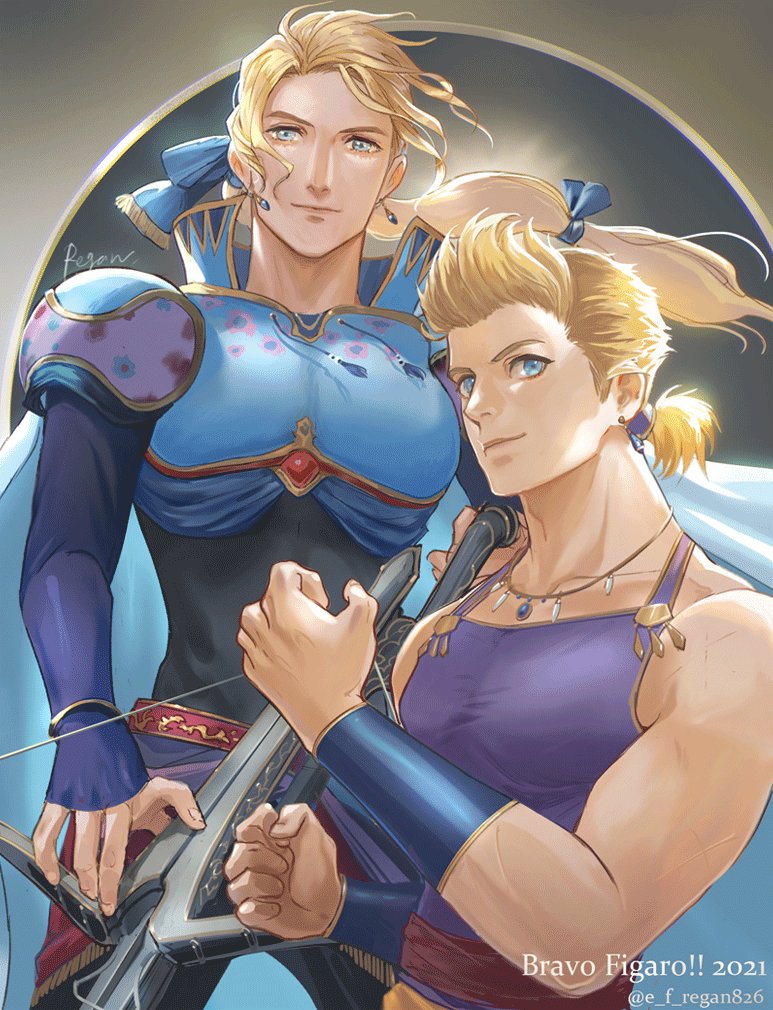 edgar roni figaro and sabin rene figaro (final fantasy and 1 more) drawn by regan_(hatsumi)