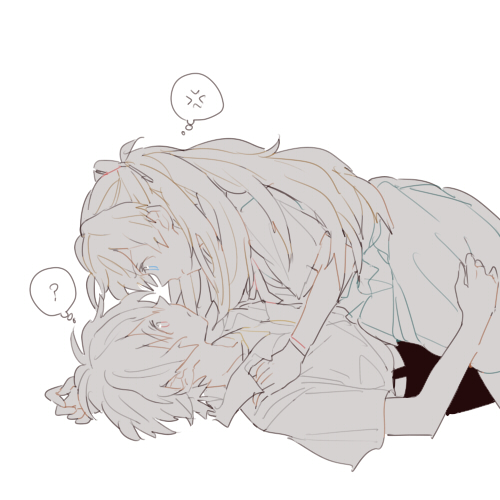 souryuu asuka langley and nagisa kaworu (neon genesis evangelion) drawn by 0930erina